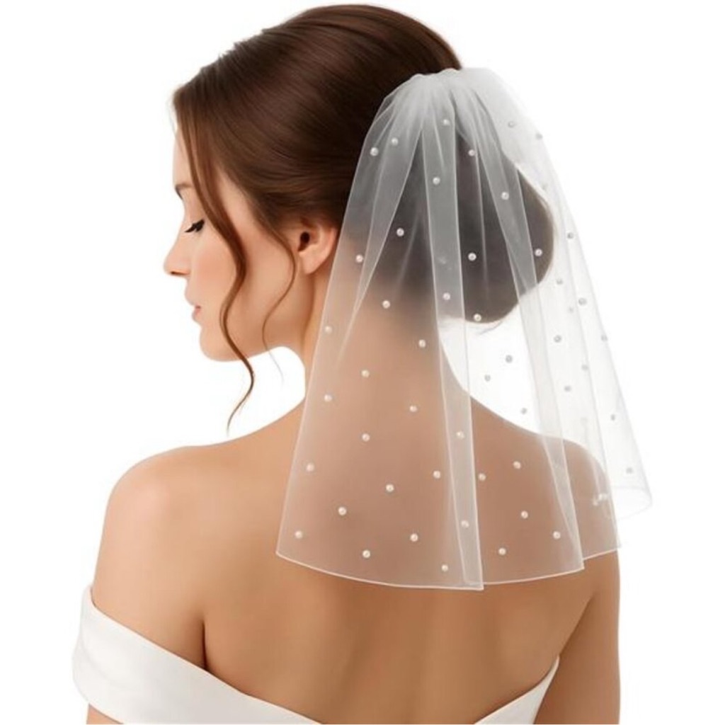 White Short Wedding Veil Short Bridal Veils Pearl Bride Veils Womens Shorts